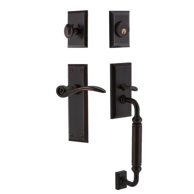 Nostalgic Warehouse New York Plate C Grip Handleset with Single Cylinder Deadbolt and Swan Lever, Timeless Bronze, 2 3/4"