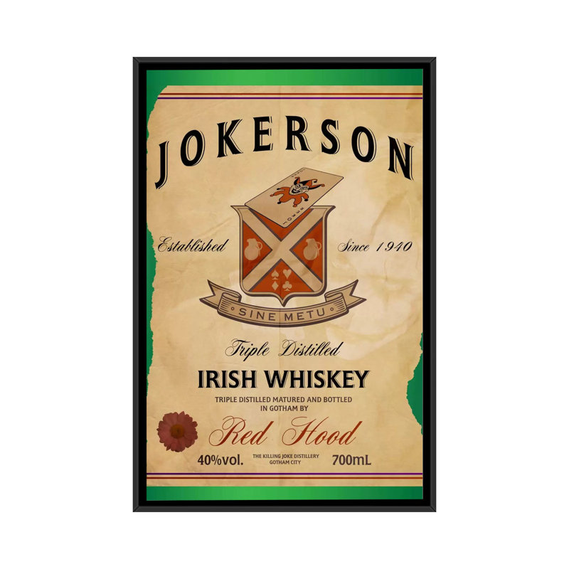 « jokerson irish whiskey », affiche rétro sur toile tendue, H 48 po x l 32 po x P 1,5 po, Toile avec cadre noir, Pas de tapis
