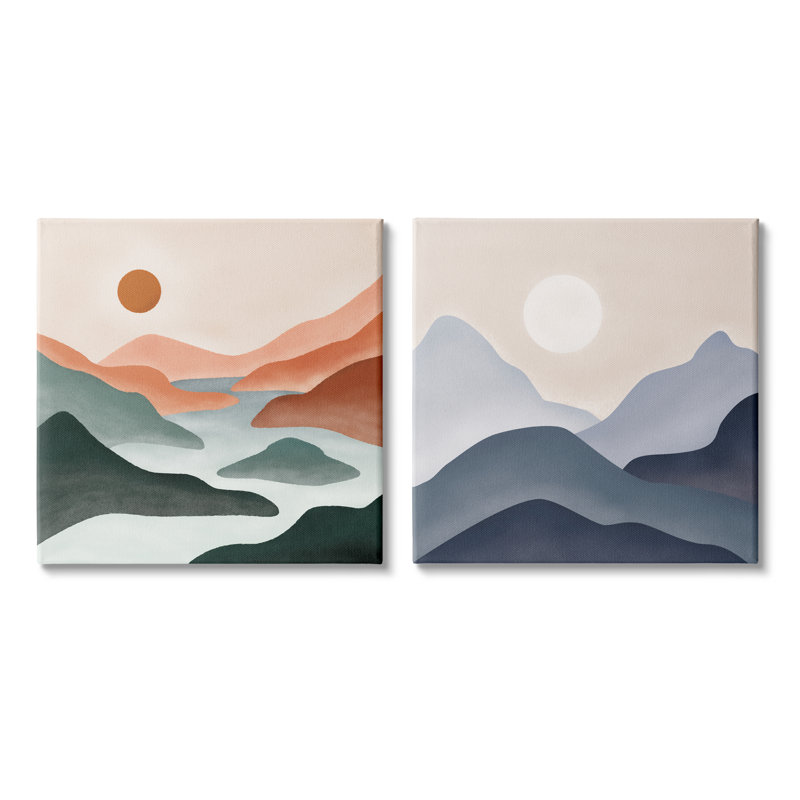 «Mountainous Landscape Flowing Stream River» par JJ Design House LLC - Ensemble de 2 peintures sur toile tendue
