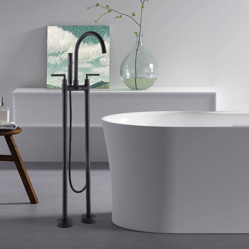 2 Handle Floor Clawfoot Tub Faucet, Matte Black