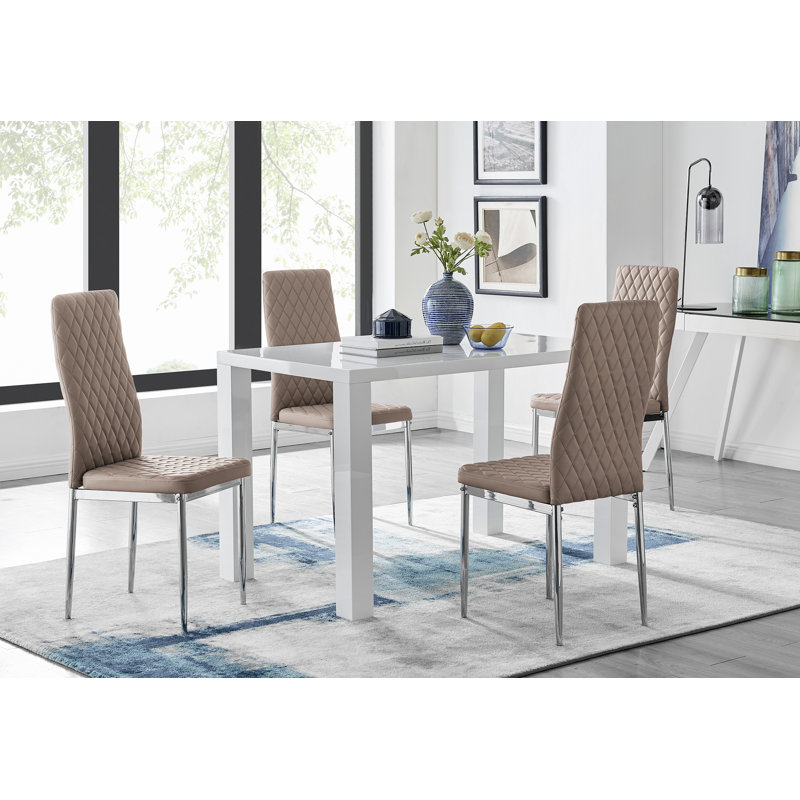 Scottsmoor Modern Grey Dining Table With 6 Luxury Velvet Quilted Dining Chairs, Cappuccino