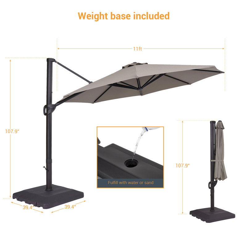 Parasol en porte-à-faux 11 pi Daljeet, Gris