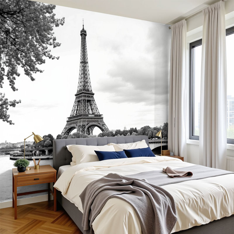 Papier peint adhésif auto-adhésif moderne pour la chambre à coucher Tour Eiffel, pont de seine, l 144 po x H 100 po Peel and Stick