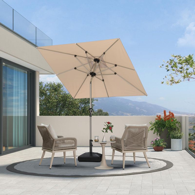 Parasol carré de terrasse 1,98 m x 1,98 m, inclinable, beige, Beige