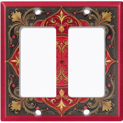 Metal Light Switch Plate Cover; US Standard Size 2 Gang GFI Rocker - Printed Image of Victorian Floral Pattern