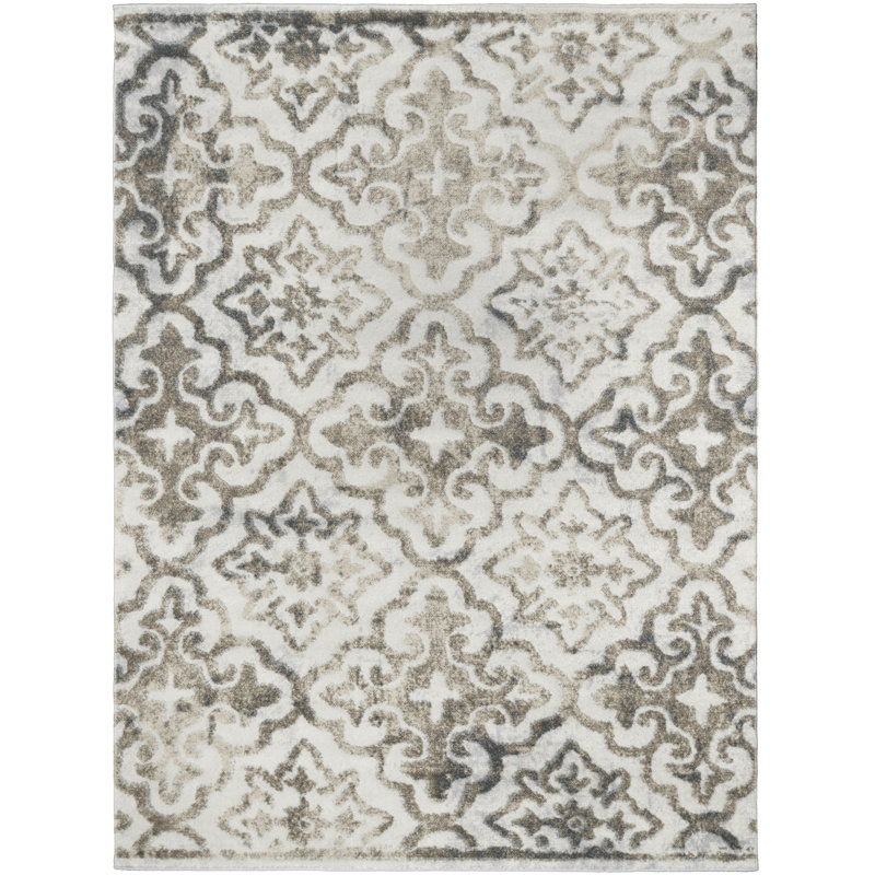 Tapis beige à motif géométrique Folsom, Rectangle 7 pi 10 po x 9 pi 10 po