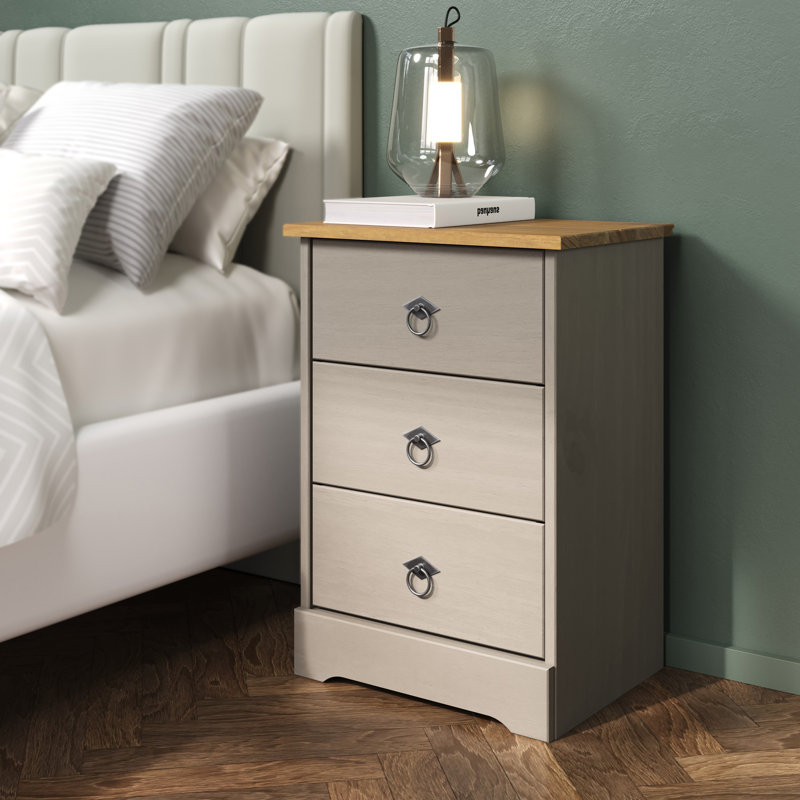 Crespo 3 Drawer Bedside Cabinet, Waxed Finish, 44cm