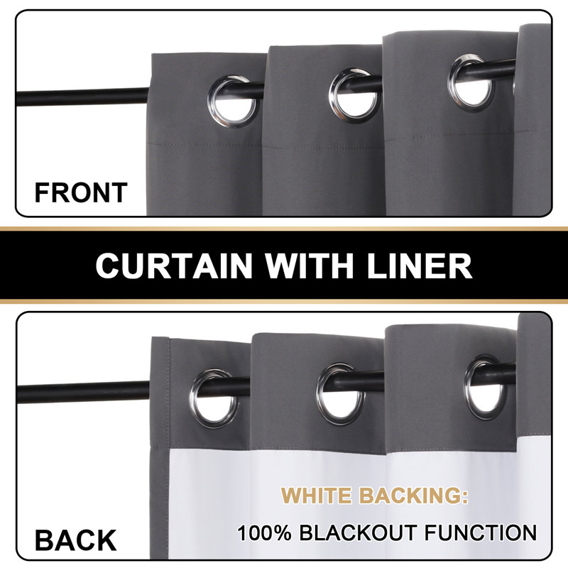 Gray Blackout Grommet Polyester Window Panel Set