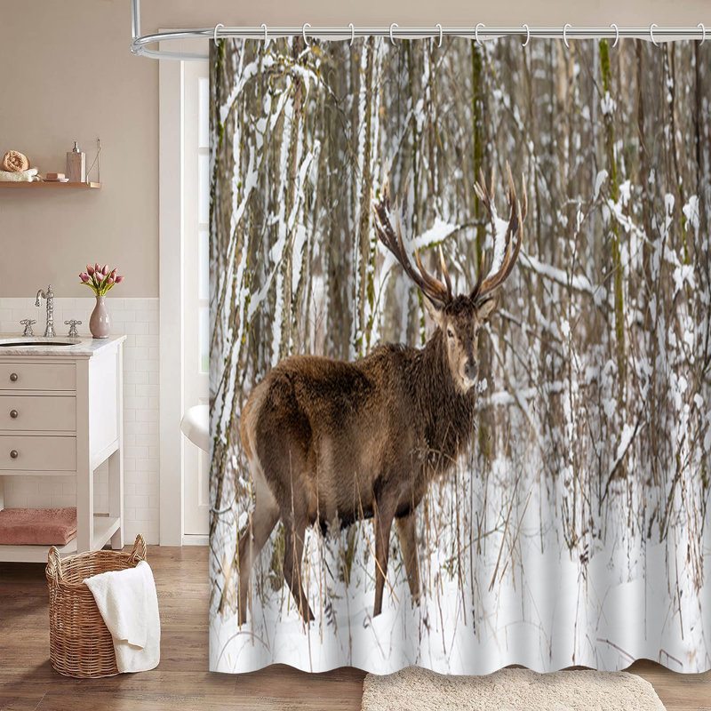 Rideau de douche avec 12 crochets Deer, L 72 po x l 78 po