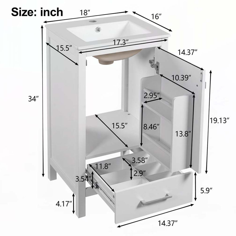 Bathroom Vanity with Ceramic Sink, White
