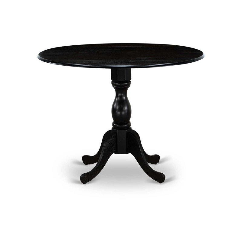 Solid Wood Top Dining table with Chairs with Drop Leaf Lattice Back, Beige, Wire Brushed Black, 5