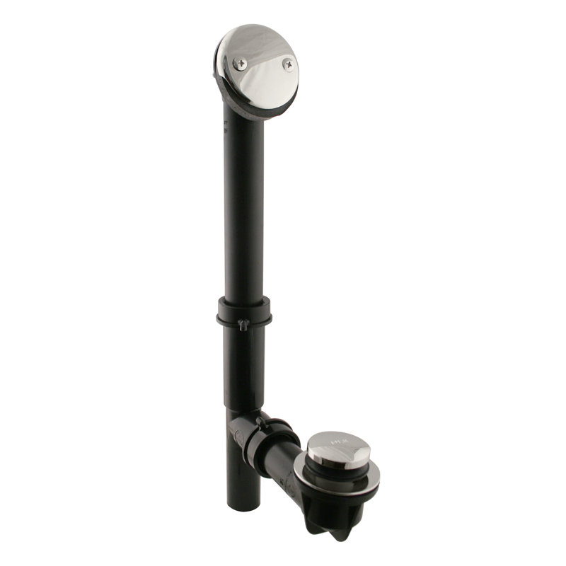 14" Black Polypropylene Tip-Toe Bathtub Leg Drain Assembly with 2-Hole Overflow, Polished Nickel
