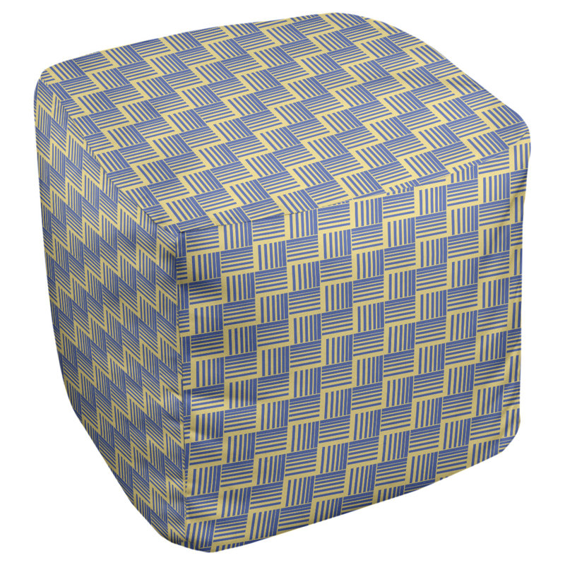 Repose-pieds cubique à rayures classic basketweave, Jaune / bleu