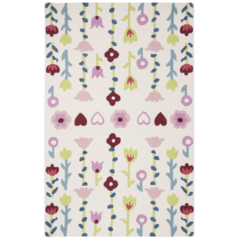 Sindelar Kids Hand Tufted Wool Floral Rug, Rectangle 4' x 6'