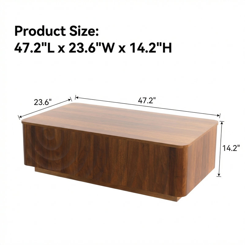 Modern Rectangle Coffee Table with Two Drawers and Unique Wave Texture Design, Walnut