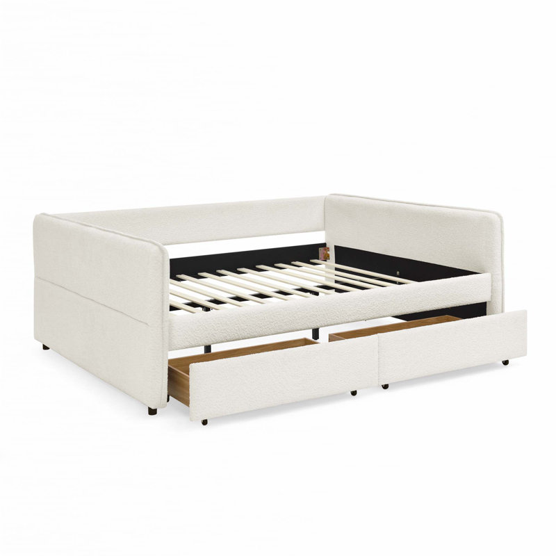 Lit de jour grand avec deux tiroirs, Beige