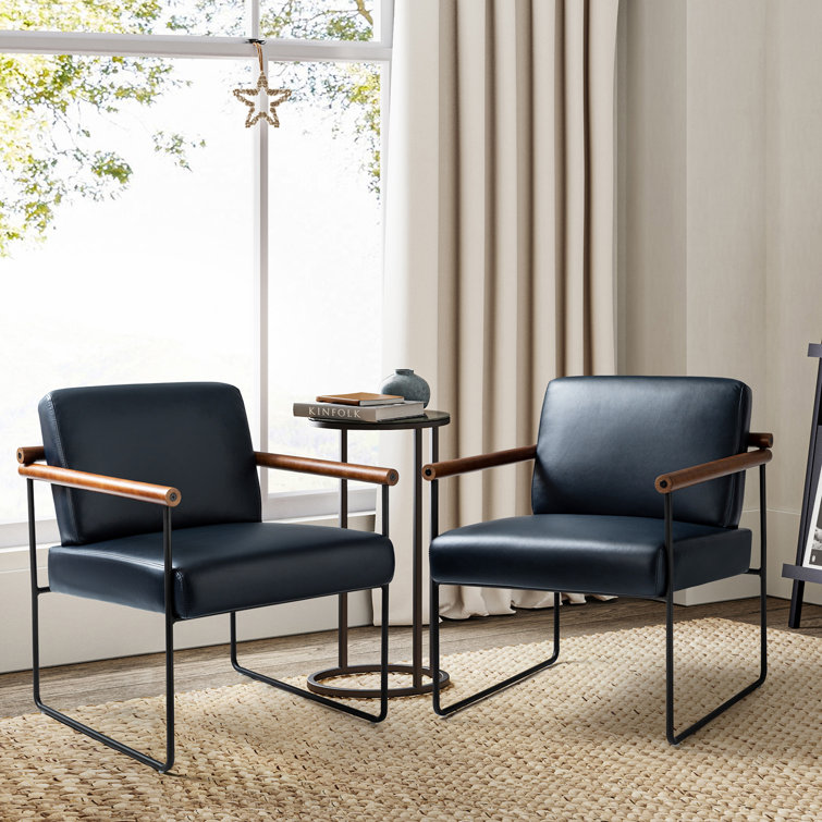Avelina Modern Faux Leather Ergonomic Armchair with Metal Base