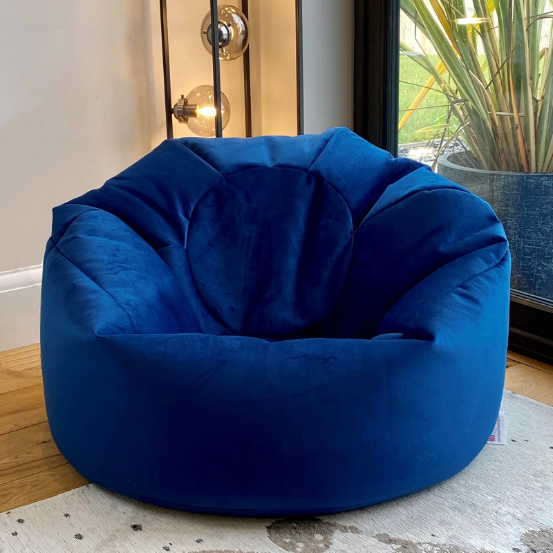 Velvet Refillable Classic Bean Bag, Marine Blue