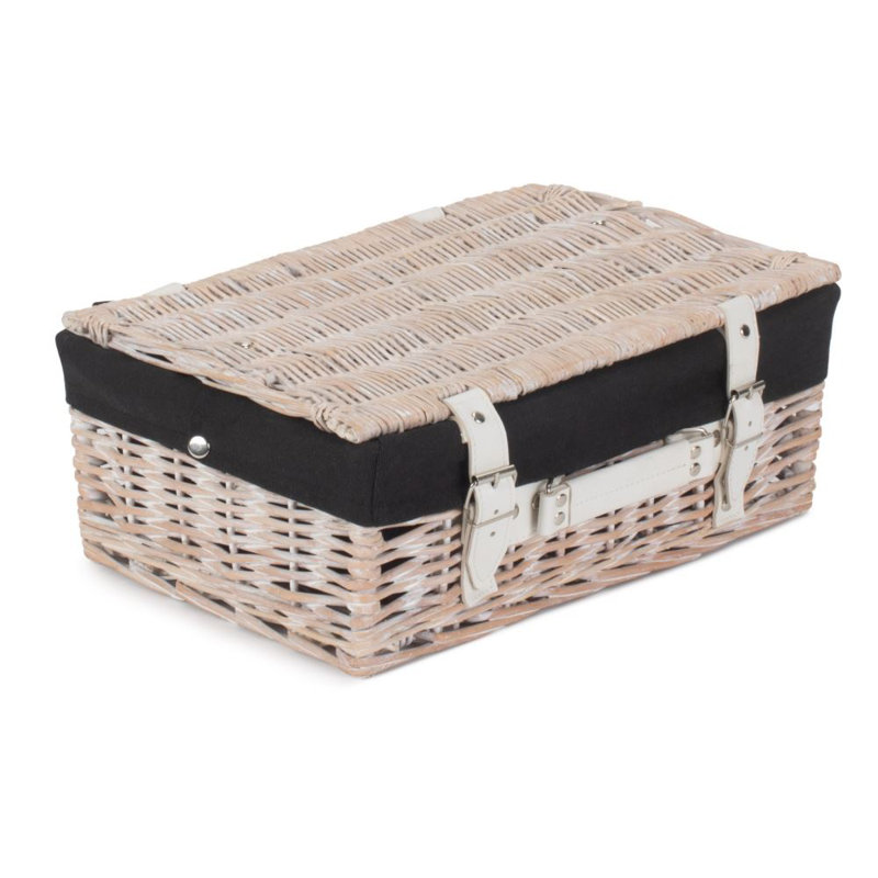 Wicker Hamper Basket with Lining, Antique Wash/Grey, 15cm H x 36cm W x 26cm D