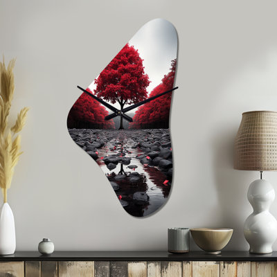 Horloge murale rouge et grise - Serenity Forest