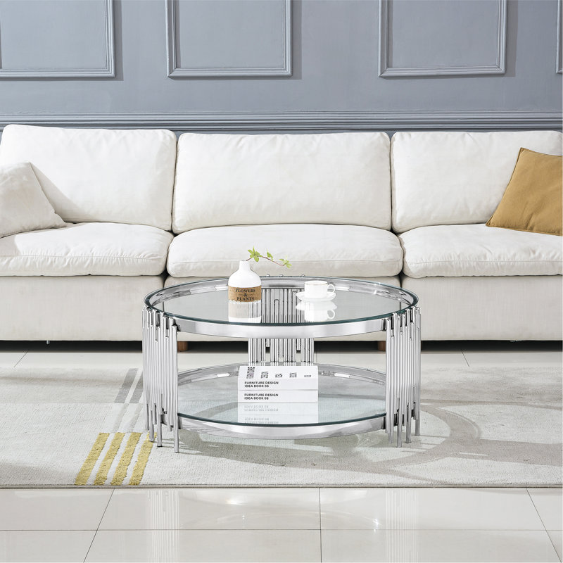 Table basse en métal doré - 35,43 po x 35,43 po x 17,72 po, Transparent, Argent