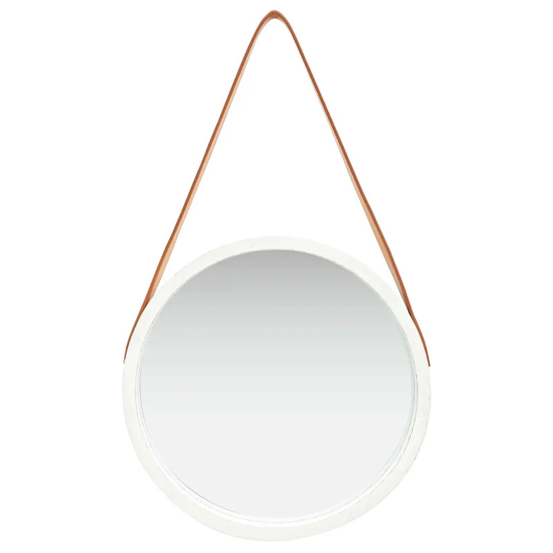 Hagood Wood Wall Mirror, White/Brown, 40cm H x 40cm W
