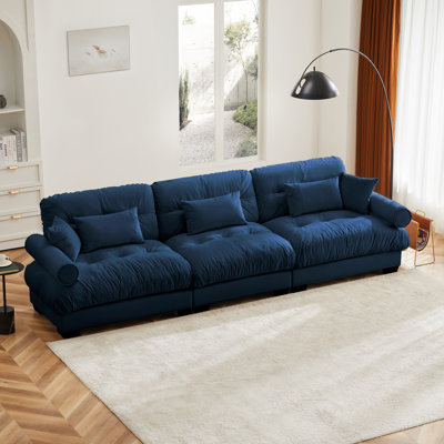 Extra Large Modern Velvet Sofa, Oversize Sofa, Clould Like Comfortable Seat And Back Support, With Waist Pillows And Throw Pillows