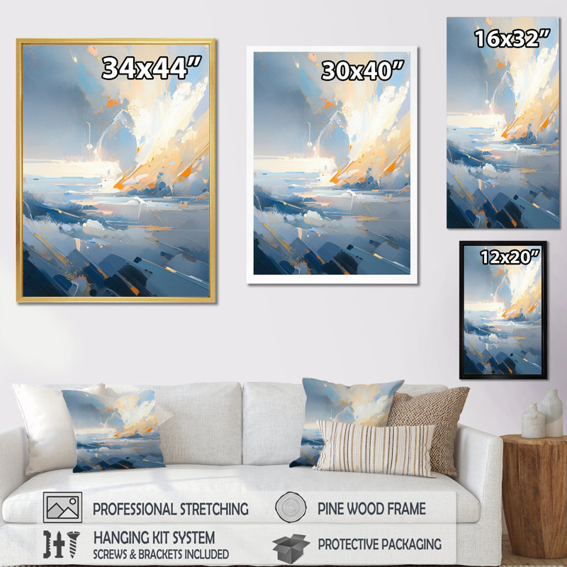 Abstractions symétriques bleues et orange sur toile, Cadre photo noir, H 20 po x l 12 po x P 1 po