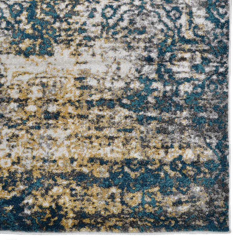 Machine Made Heatset Polyproplyene Area Rugs - Rectangle, Beige Blue Color, Floral Modern Design, Low Pile Machine Made Area Rugs for Living Room, Bed Room