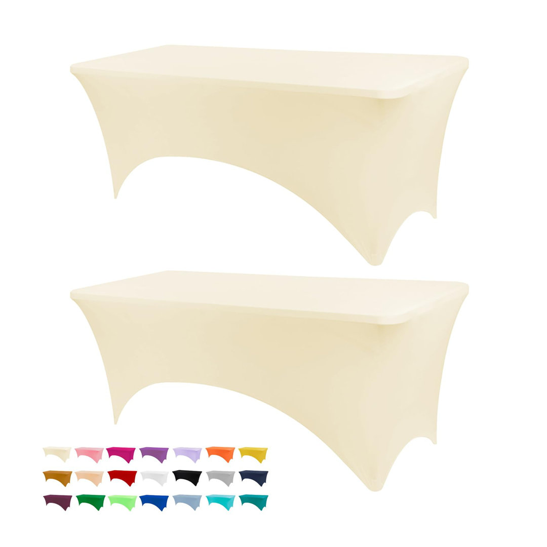 Ivory Spandex Table Cover 6FT, Washable Stretch Tablecloth for Weddings, Events, Banquets, Parties