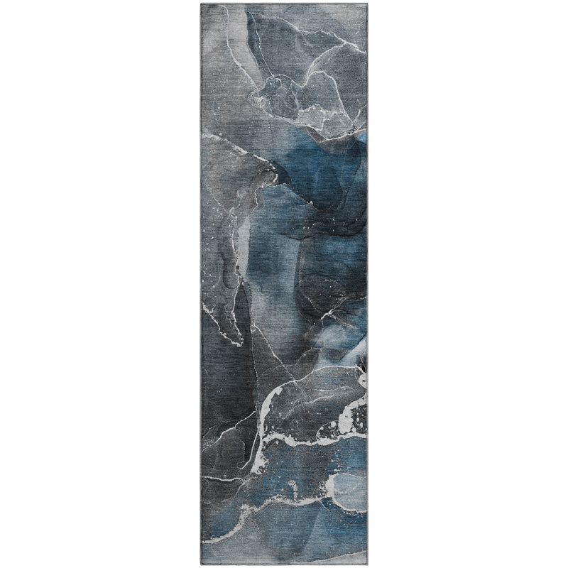 Premium Machine Washable Cerrito AMF503 Blue Rug, Runner 2'3" x 7'6"