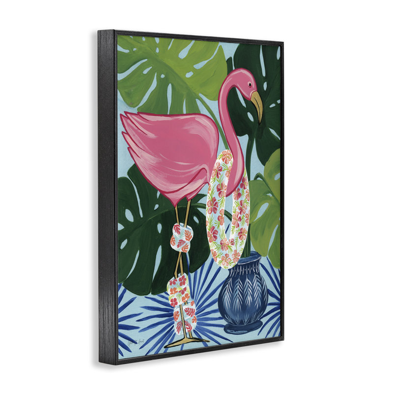  «Beach Ready Flamingo», estampe numérique par Yvette St. Amant, H 18 po x l 12 po, Giclée encadrée noir minuit