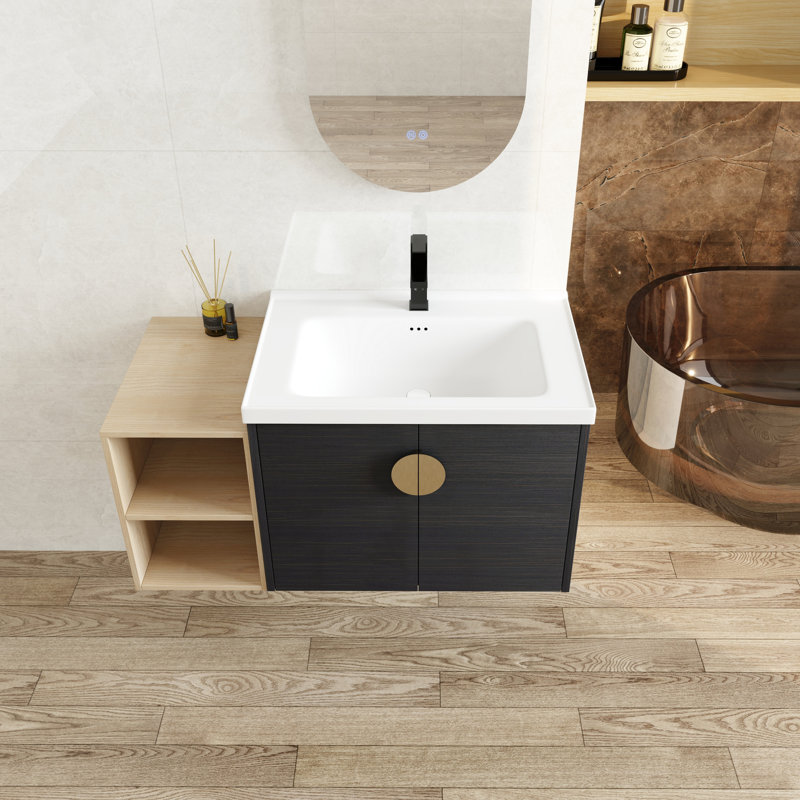 Armoire de salle de bain avec lavabo de 40 pouces, châtaignier noir, portes à fermeture en douceur, meubles fixés au mur, châtaignier