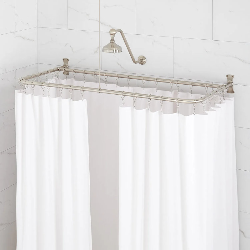60" L D-Shaped Fixed Shower Rod Enclosure, Brushed Nickel