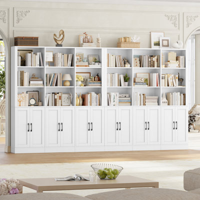 2-piece Set White & Black 70.1"h X 63"w Triple 5-tier Storage Bookcase With 3-tier Open Shelves & 3 Double-door Cabinets | Tall Bookcase With Doors For Home & Office