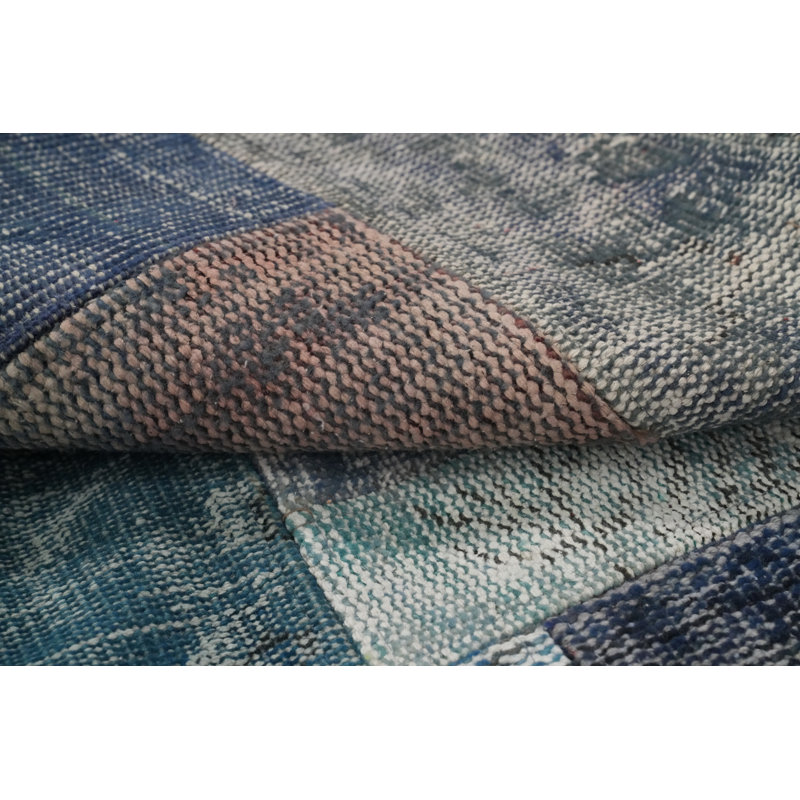 Blues Patchwork Distressed Area Rug 8x10