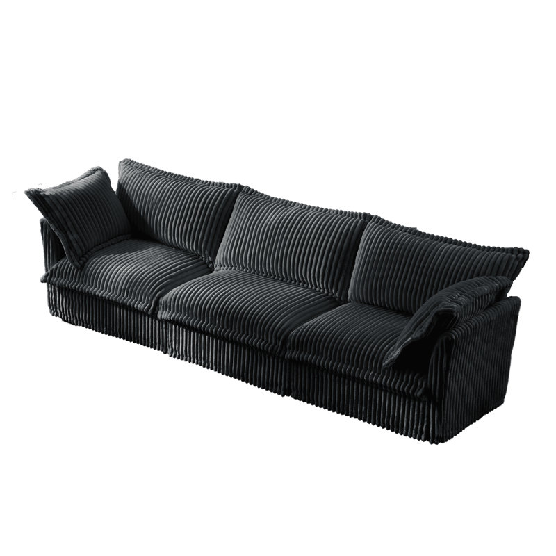 Velours côtelé gris 3 places, combinaisons, dossier haut, assise profonde, structure, housses amovibles, housse moderne souple, coussins moelleux, tissu, dossier