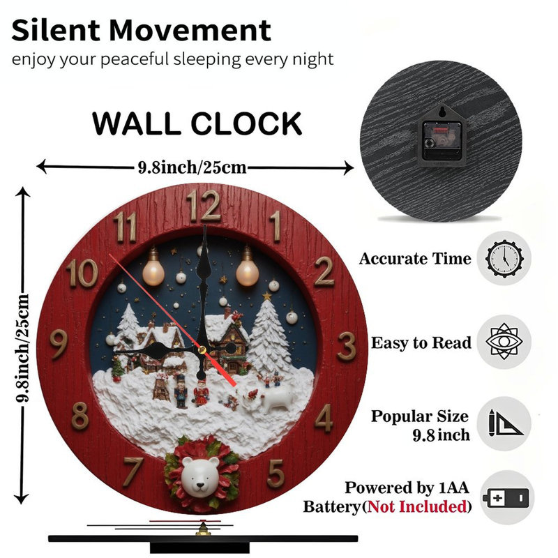 Horloge de Noël-Village enneigé
