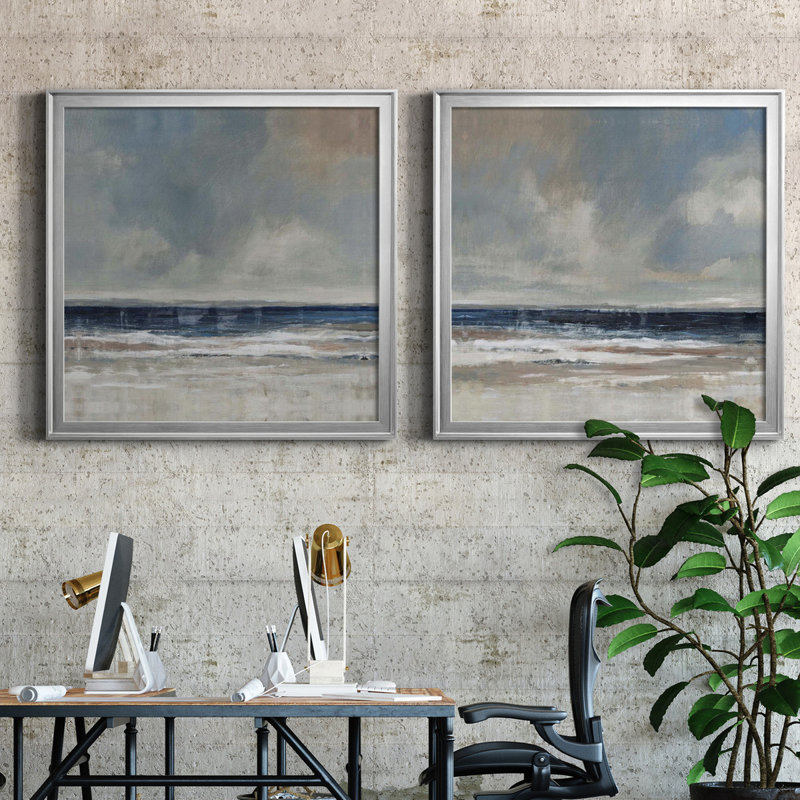 Embellished Distant Land I - Ensemble de 2 reproductions d'art encadrées, H 34,5 po x l 69 po, Toile encadrée, Argent argent