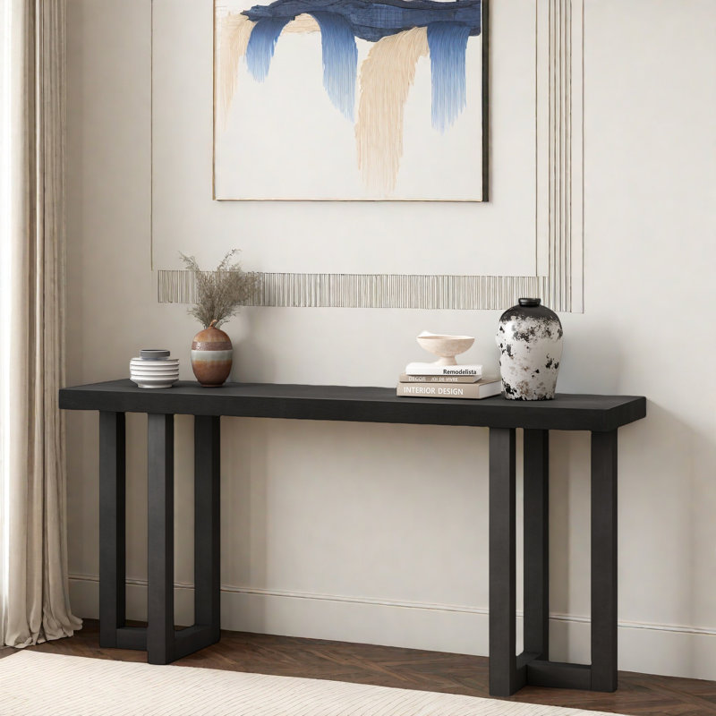 Geometric Design Console Table, Behind Couch Table, Black