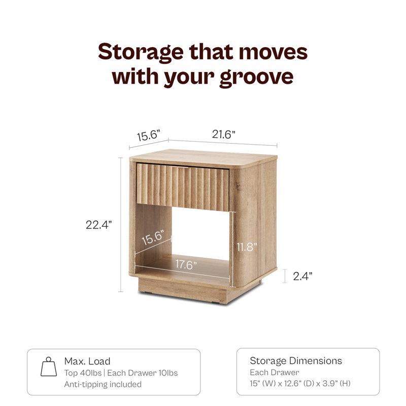 Dorcus Nightstand Set Of 2, Oak, Oak, Set of 2