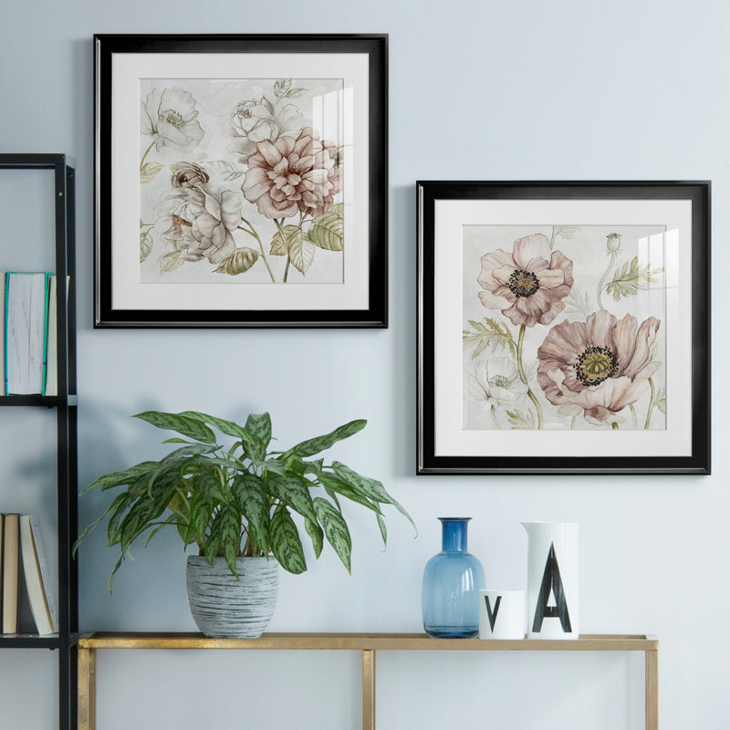 «Washed Botanical III», ensemble de 2 reproductions d'art encadrées, Blanc, H 17,5 po x l 35 po x P 1,5 po