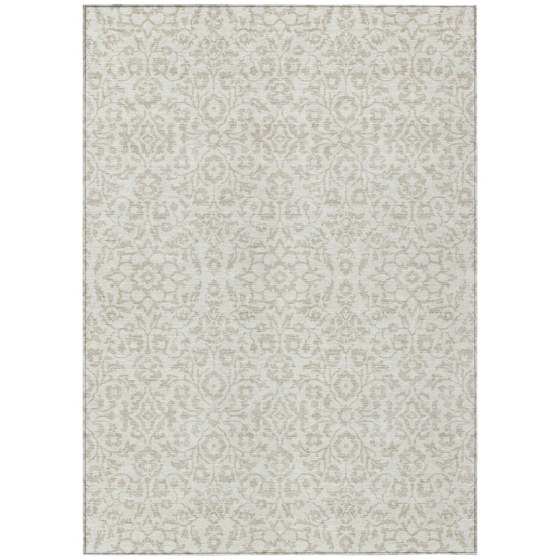 Tapis intérieur lavable damassé 5 pi x 8 pi ivoire et beige