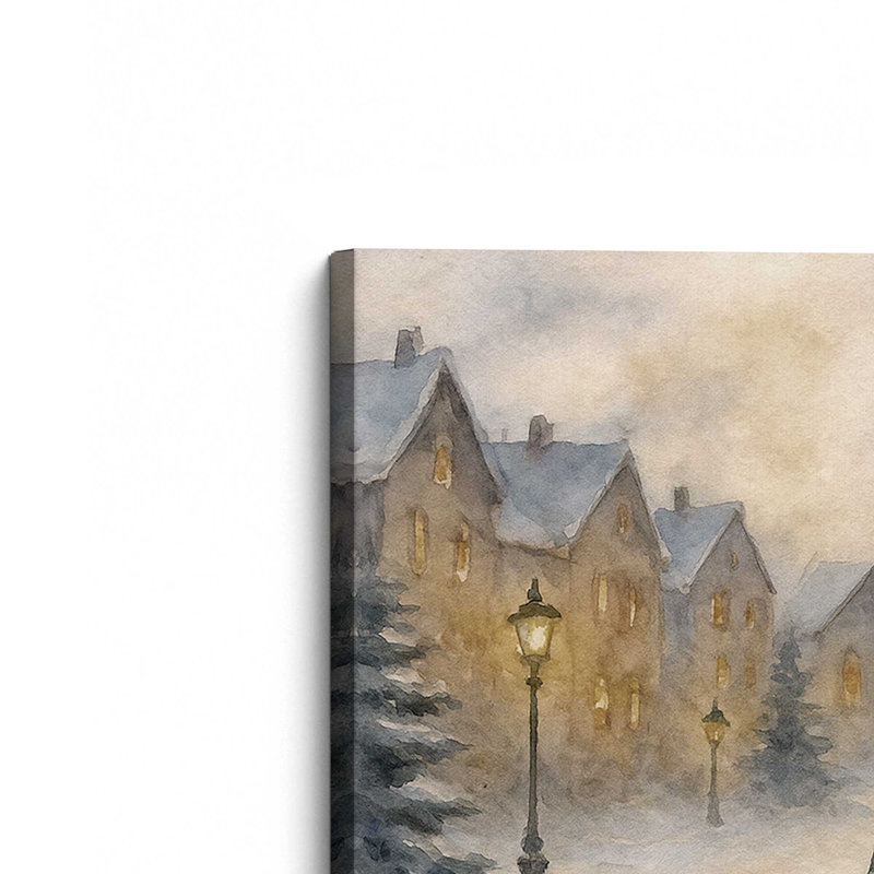 «Frosted Village Joy», reproduction d'art sur toile, H 24 po x l 36 po, Toile tendue avec châssis