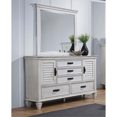 Commode 5 tiroirs vieillie avec miroir