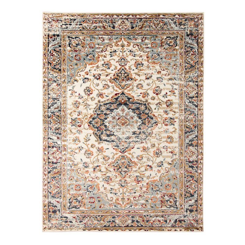 Tapis tissé à la machine médaillon ivoire 5 pi x 7 pi