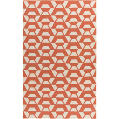 Tapis orange / neutre en laine tissé à la main Dawsonville