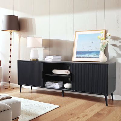 63” Modern Black 2-door Tv Stand With Storage For Tvs Up To 60“ by Latitude Run