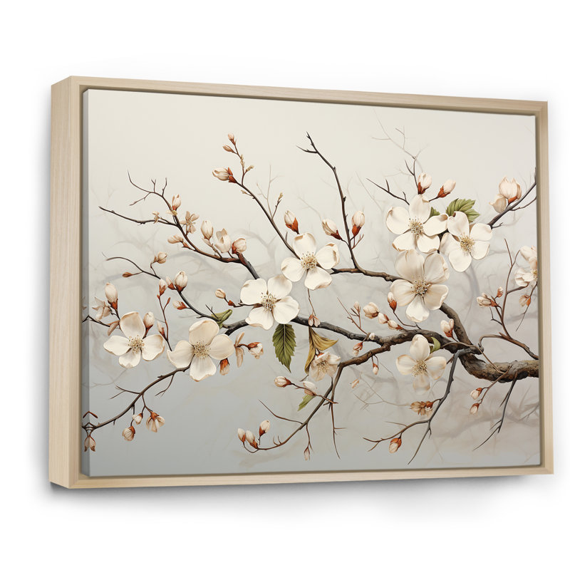 Art sur toile de cornouiller blanc, Cadre naturel flottant, H 16 po x l 32 po x P 1 po