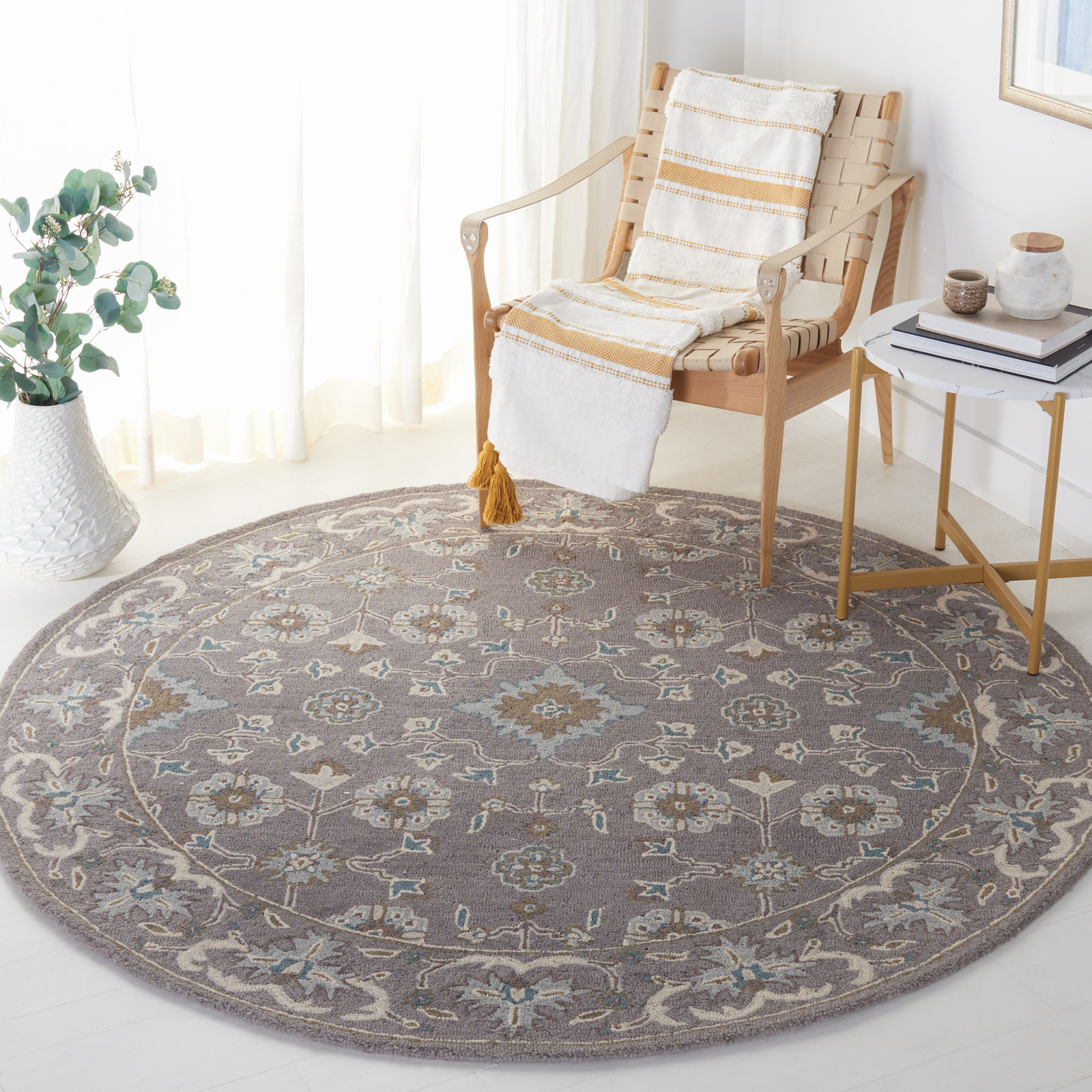Tansy Gray Handmade Wool Oriental Rug, Round 6'